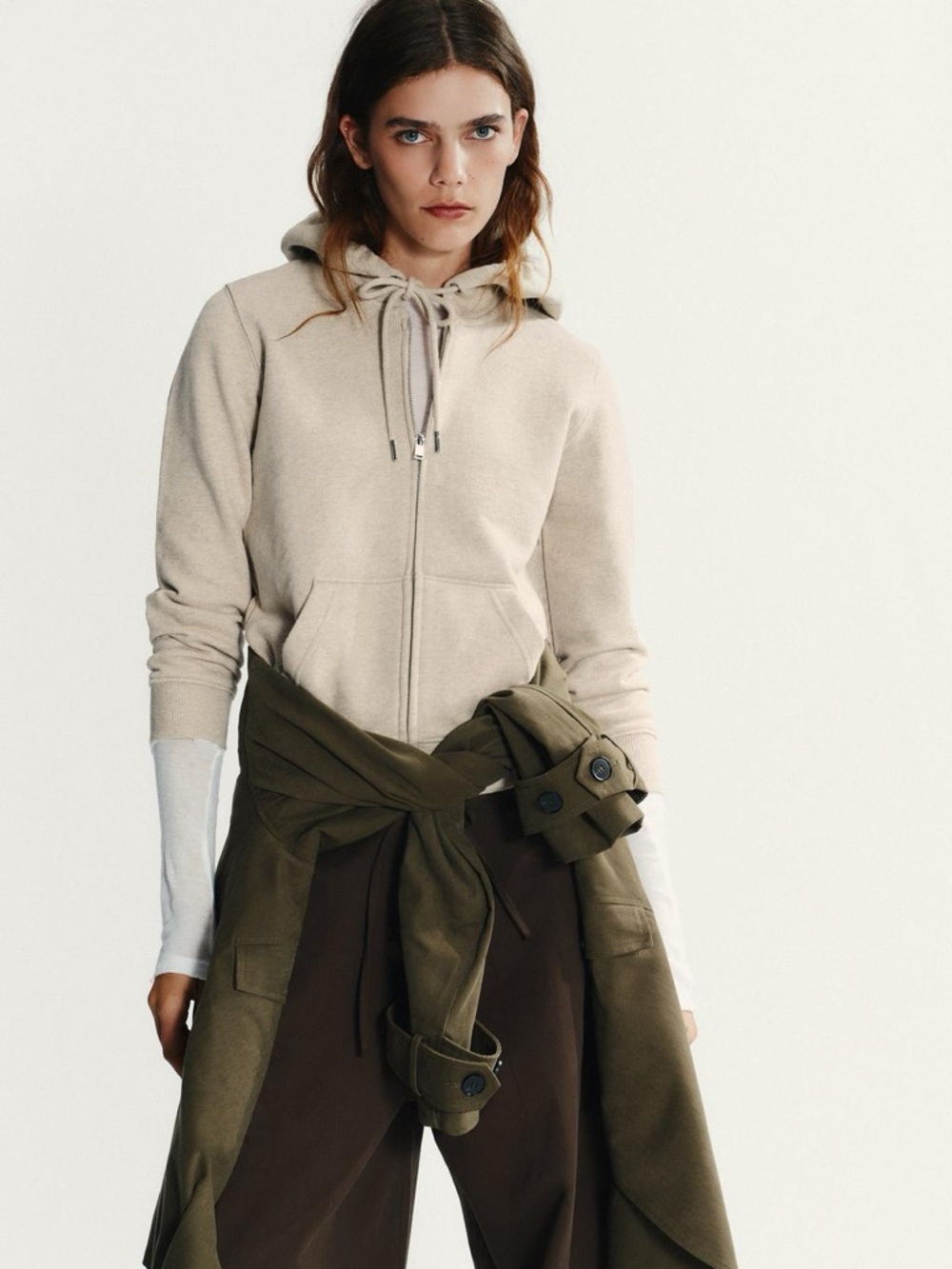 Zara Cream 100% Cotton Zip-Up Hoodie
